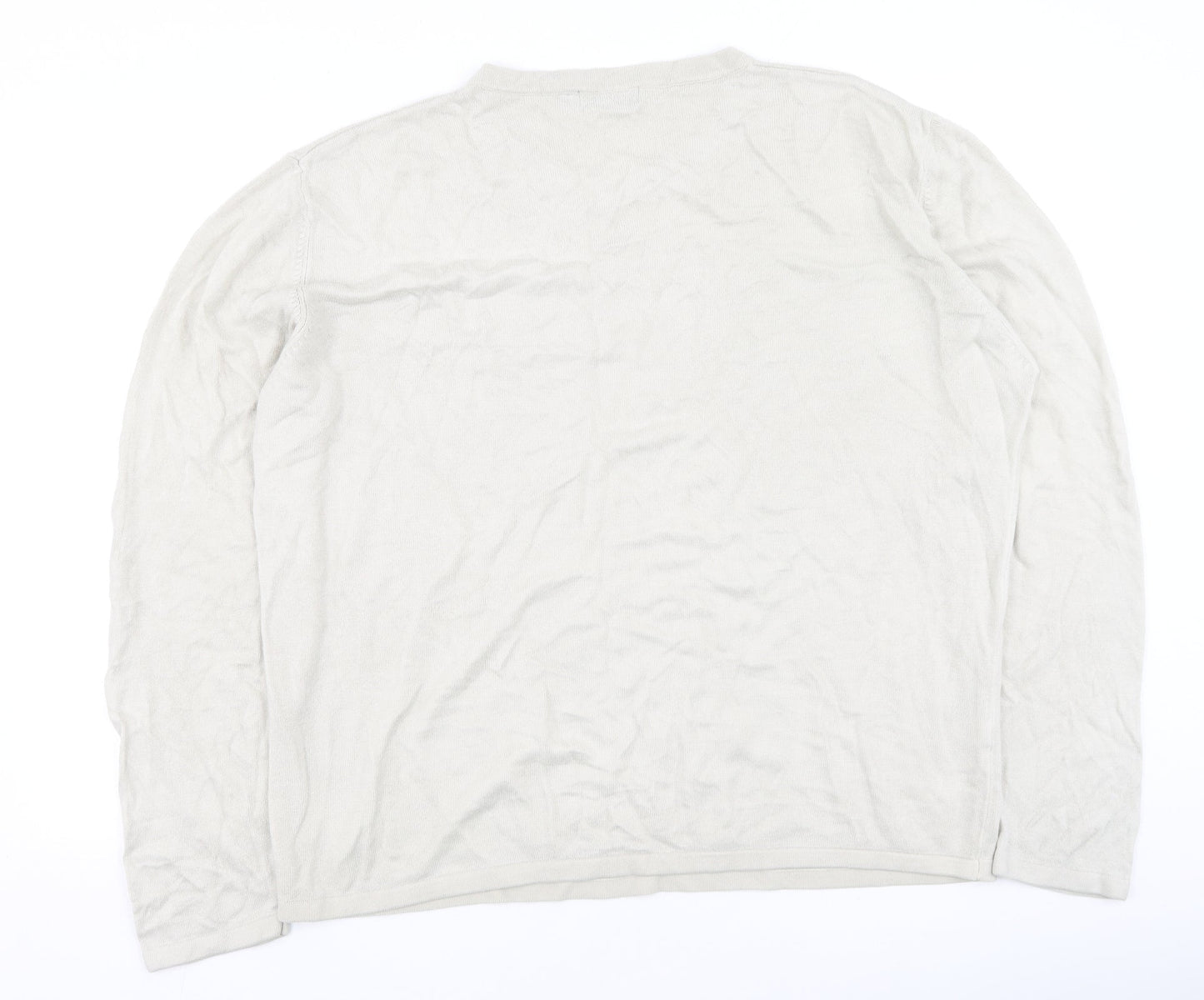 armando Mens Beige Round Neck  Acrylic Pullover Jumper Size 2XL