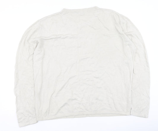 armando Mens Beige Round Neck  Acrylic Pullover Jumper Size 2XL