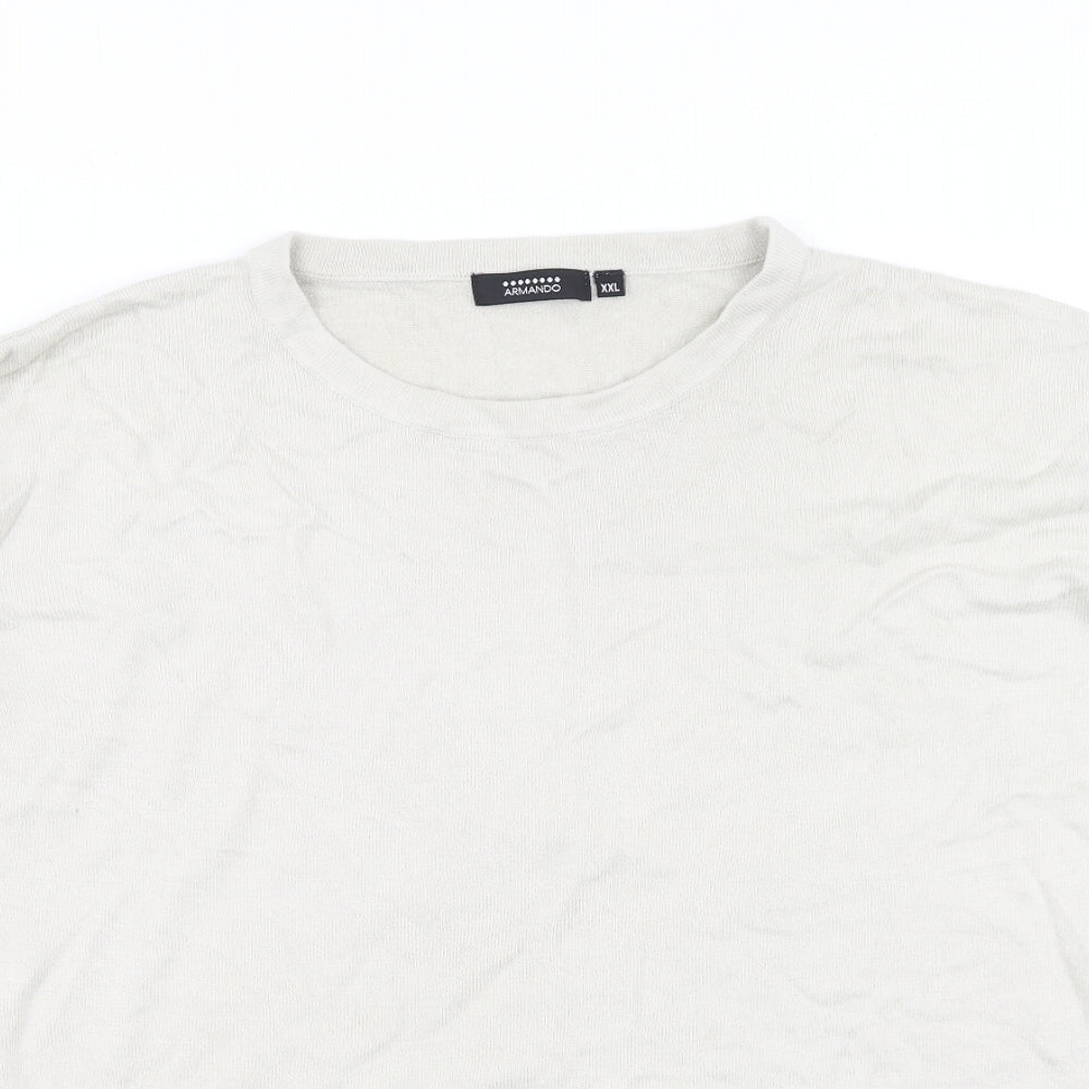 armando Mens Beige Round Neck  Acrylic Pullover Jumper Size 2XL