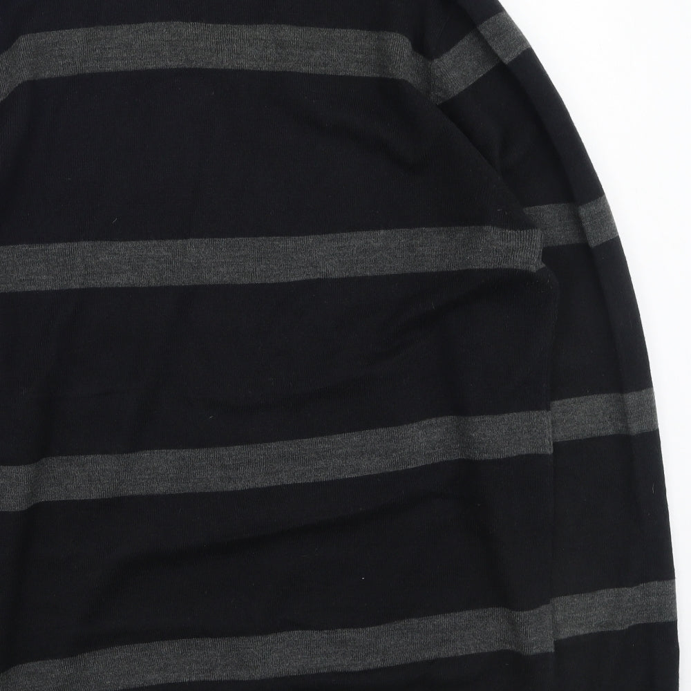 yu Mens Black V-Neck Striped Acrylic Pullover Jumper Size M