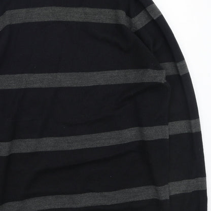 yu Mens Black V-Neck Striped Acrylic Pullover Jumper Size M