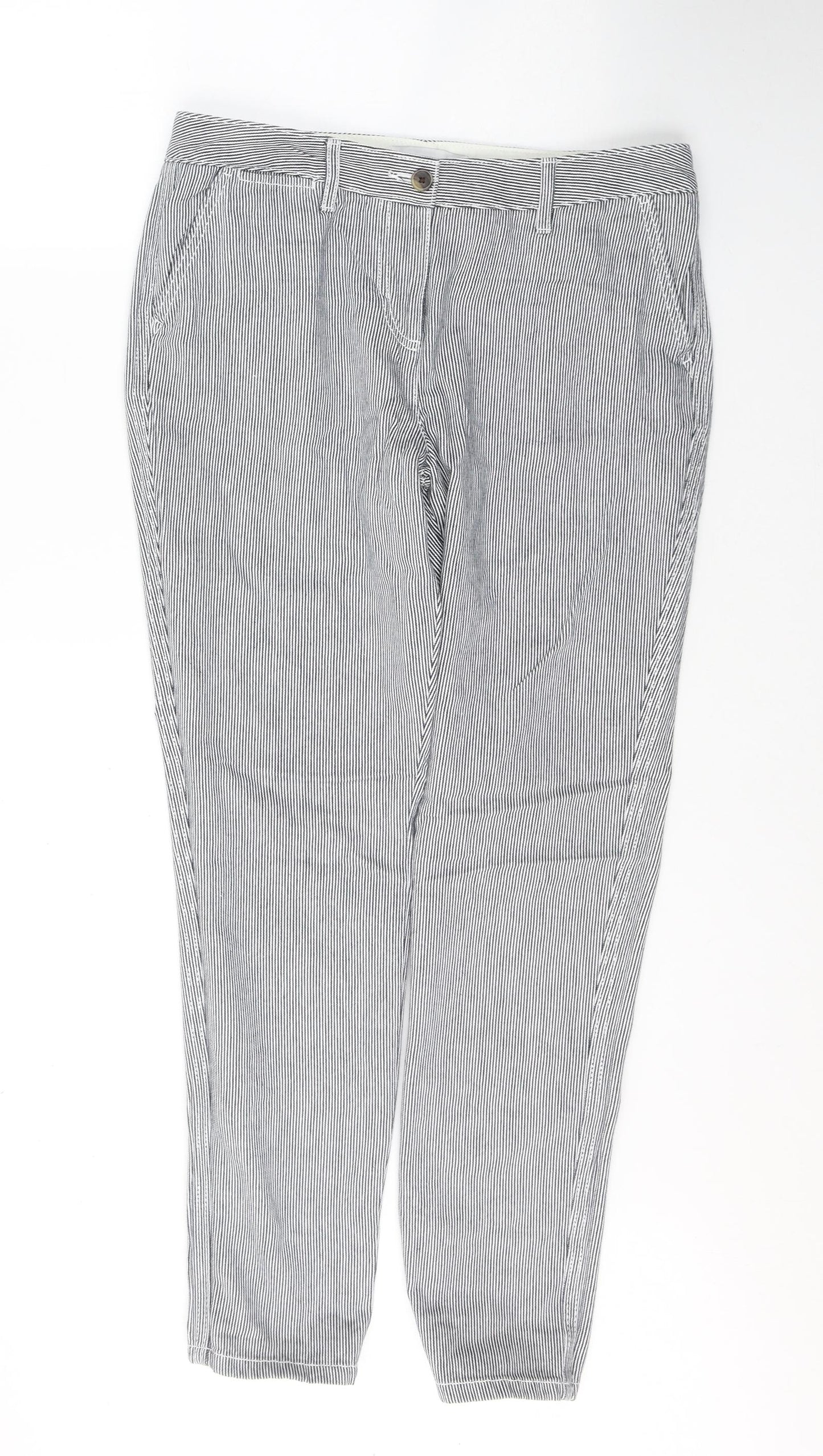 NEXT Womens Black Striped Cotton Straight Jeans Size 10 L29 in Regular Button