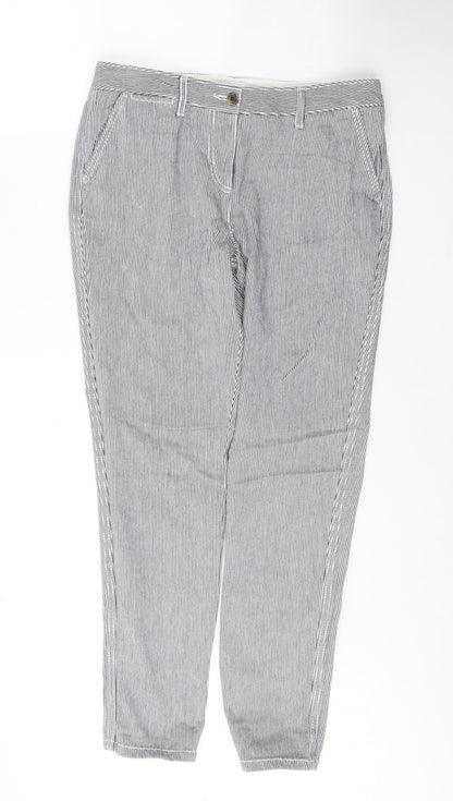 NEXT Womens Black Striped Cotton Straight Jeans Size 10 L29 in Regular Button