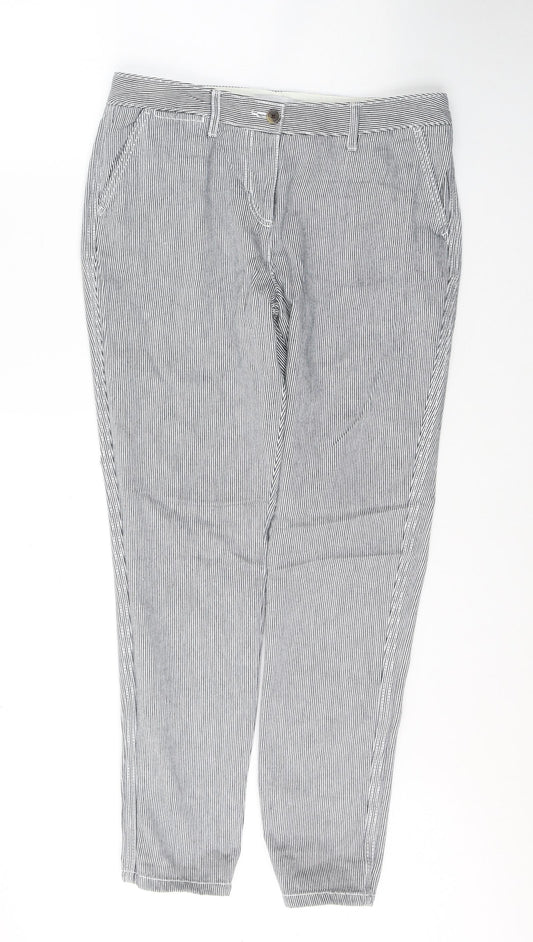 NEXT Womens Black Striped Cotton Straight Jeans Size 10 L29 in Regular Button