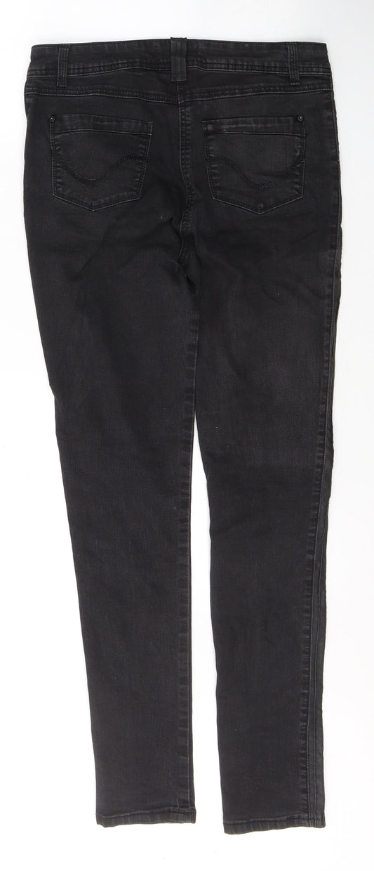 George Womens Black  Cotton Straight Jeans Size 12 L31 in Regular Button