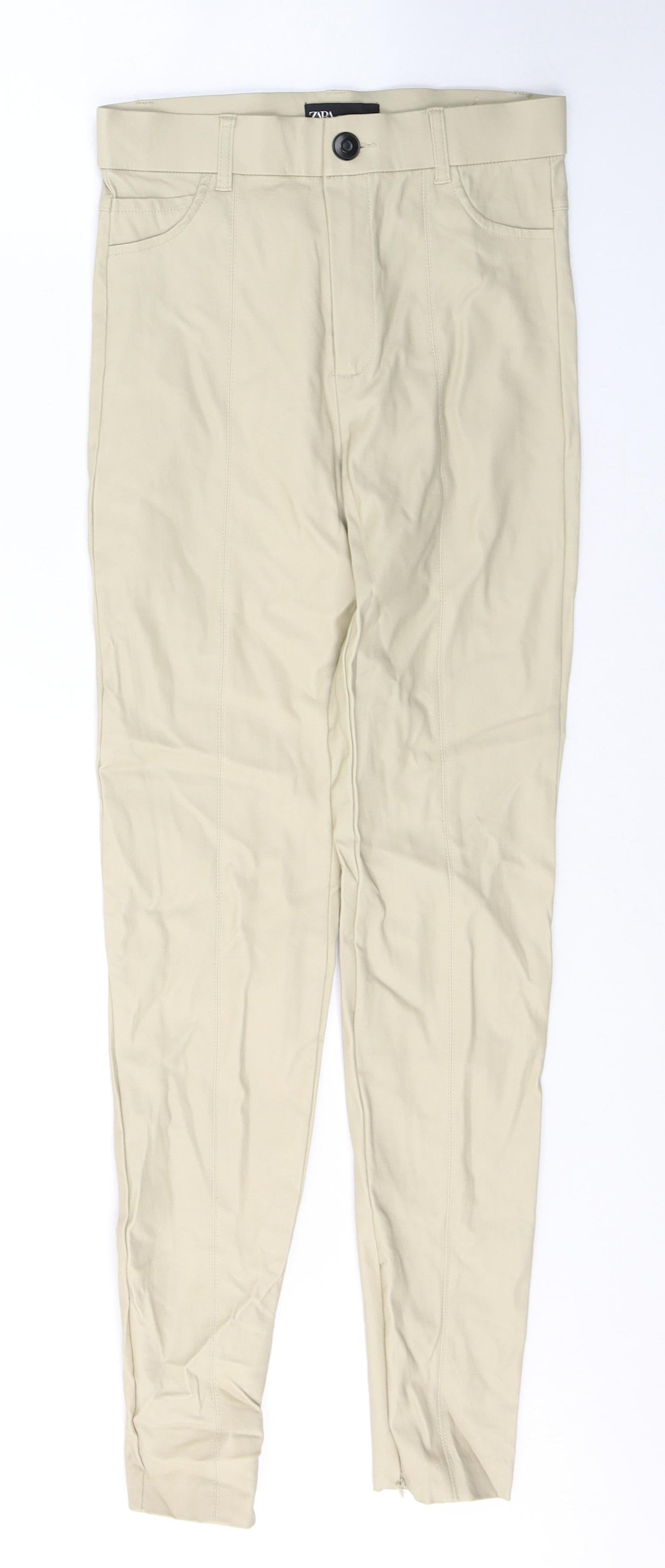 Zara Womens Beige  Cotton Skinny Jeans Size S L28 in Regular Button