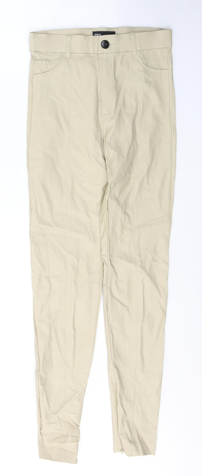 Zara Womens Beige  Cotton Skinny Jeans Size S L28 in Regular Button