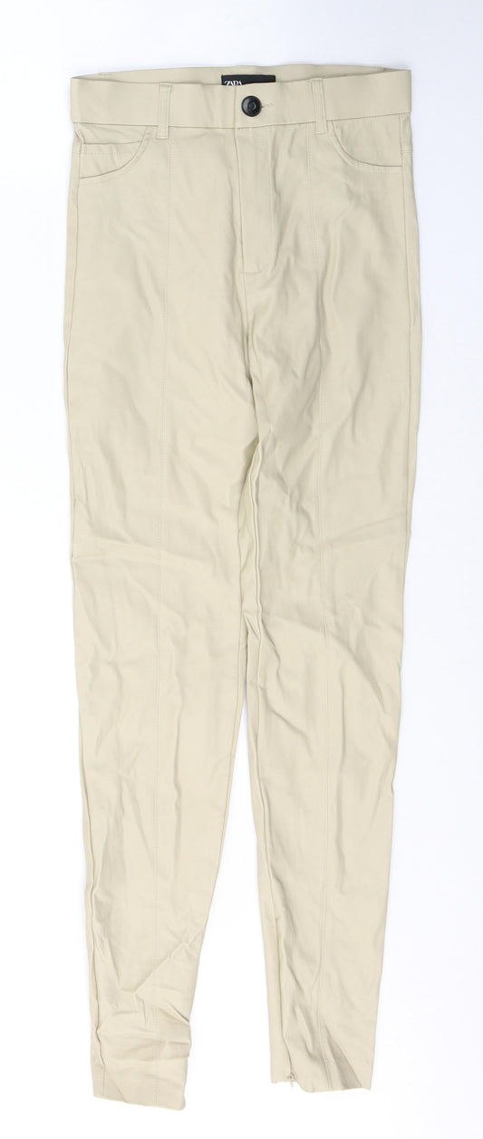 Zara Womens Beige  Cotton Skinny Jeans Size S L28 in Regular Button