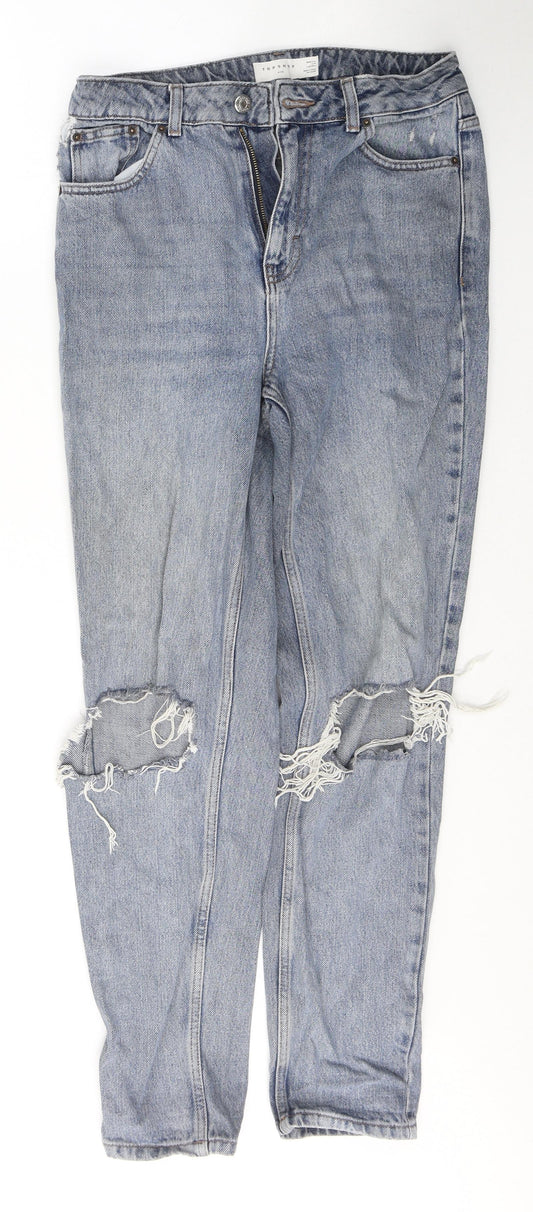 Topshop Womens Blue  Cotton Mom Jeans Size 28 in L32 in Regular Button