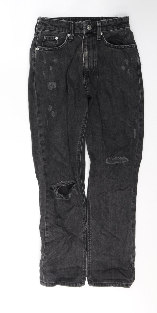 River Island Womens Black  Cotton Straight Jeans Size 8 L27 in Regular Button