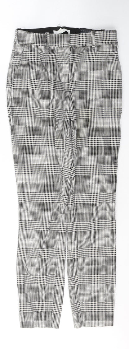 H&M Womens White Houndstooth Cotton Snow Pants Trousers Size 6 L26 in Regular Button