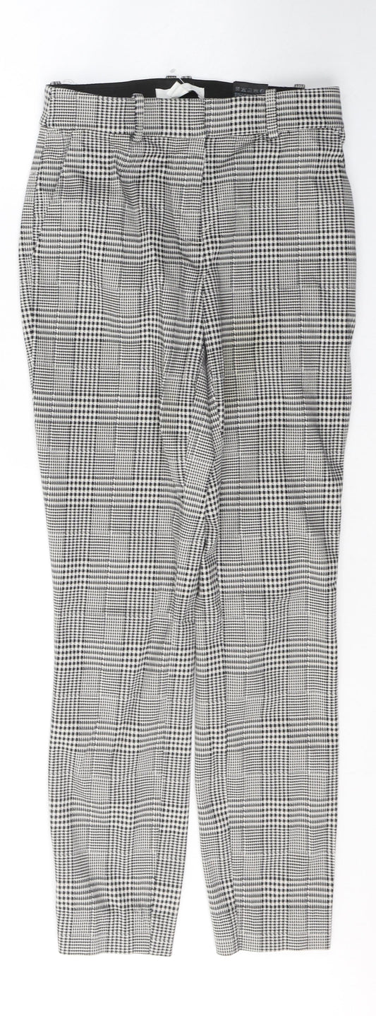 H&M Womens White Houndstooth Cotton Snow Pants Trousers Size 6 L26 in Regular Button