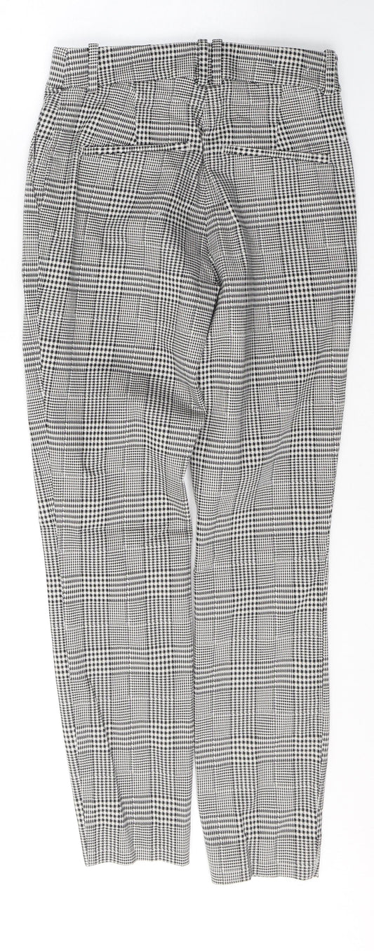 H&M Womens White Houndstooth Cotton Snow Pants Trousers Size 6 L26 in Regular Button