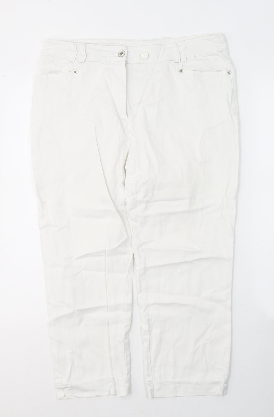 Casual Womens White  Cotton Cropped Jeans Size 34 in L21 in Regular Button