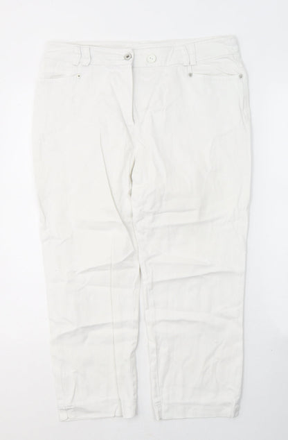Casual Womens White  Cotton Cropped Jeans Size 34 in L21 in Regular Button