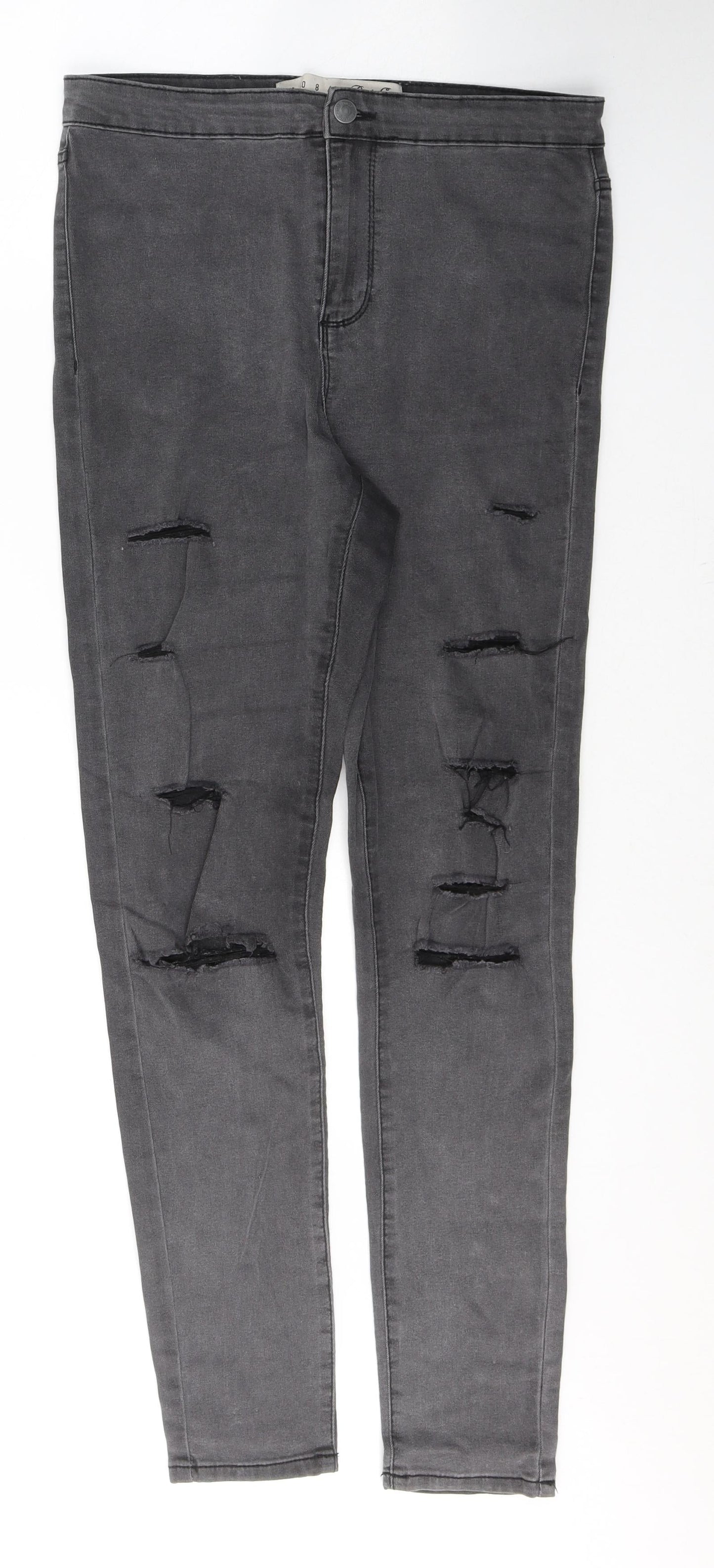 Denim & Co. Womens Grey  Cotton Skinny Jeans Size 12 L28 in Regular Button