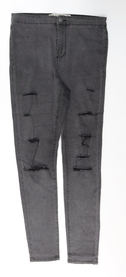 Denim & Co. Womens Grey  Cotton Skinny Jeans Size 12 L28 in Regular Button