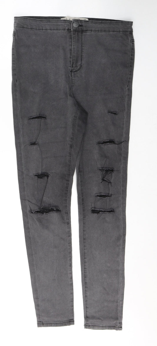 Denim & Co. Womens Grey  Cotton Skinny Jeans Size 12 L28 in Regular Button