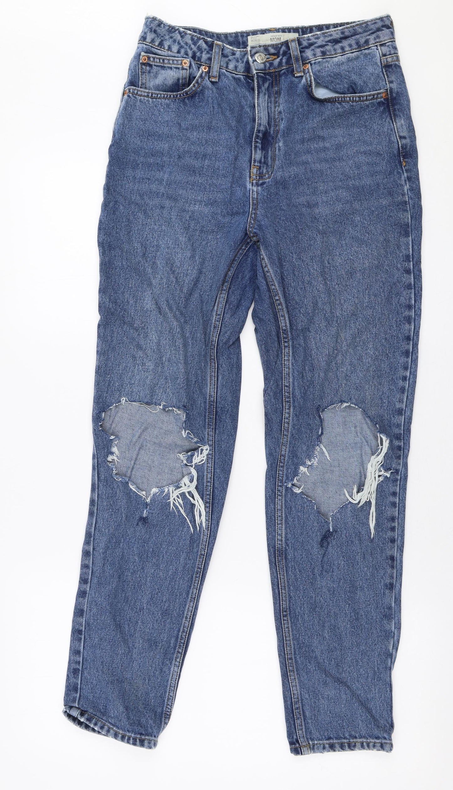 Topshop Womens Blue  Cotton Mom Jeans Size 28 in L32 in Regular Zip