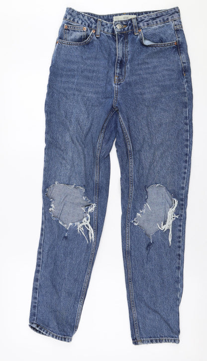 Topshop Womens Blue  Cotton Mom Jeans Size 28 in L32 in Regular Zip