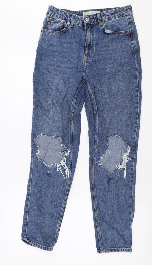Topshop Womens Blue  Cotton Mom Jeans Size 28 in L32 in Regular Zip