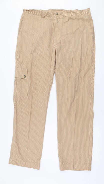 Henry Hammond Womens Brown Striped Polyester Trousers  Size 35 in L31 in Regular Zip