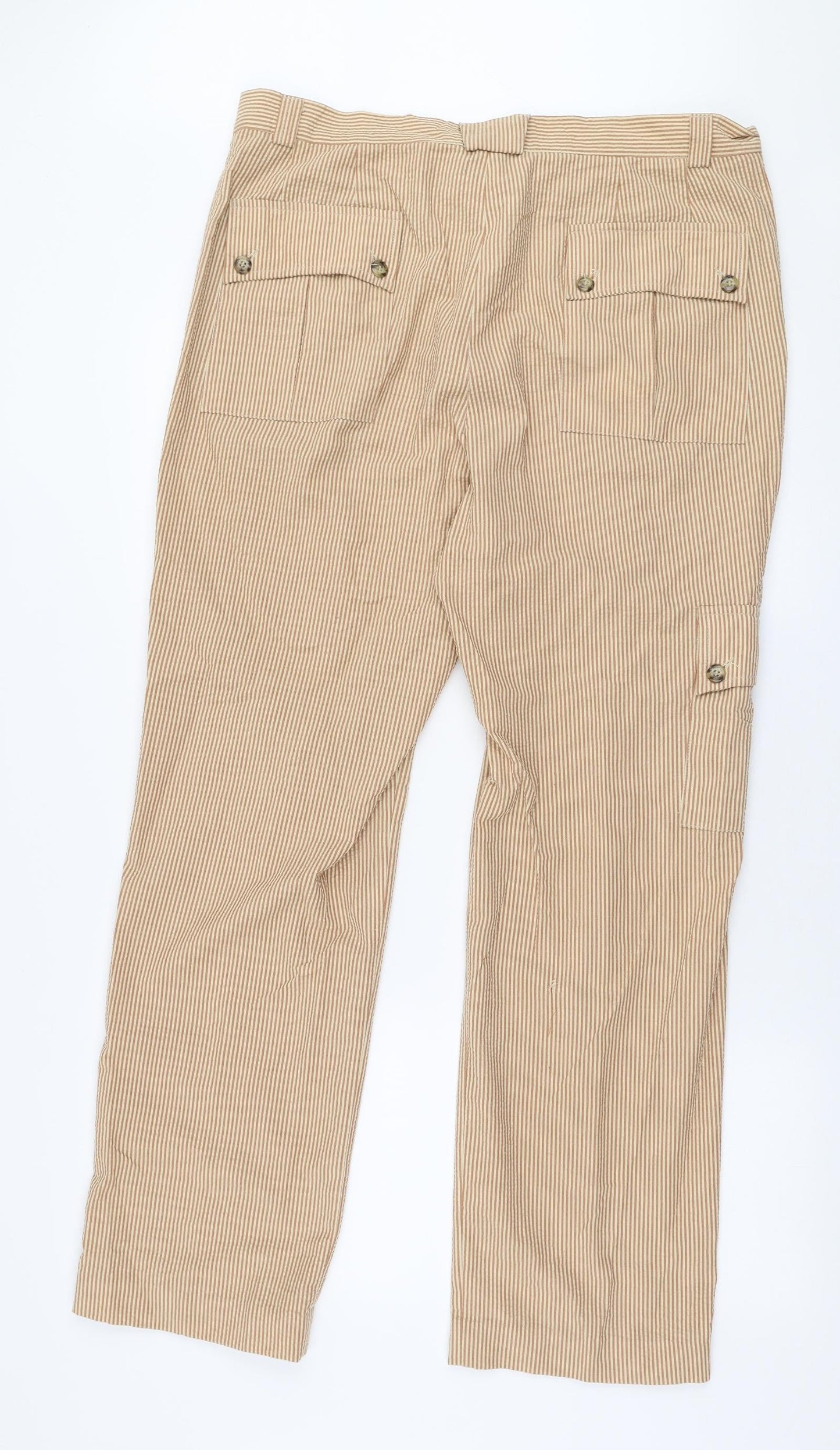 Henry Hammond Womens Brown Striped Polyester Trousers  Size 35 in L31 in Regular Zip