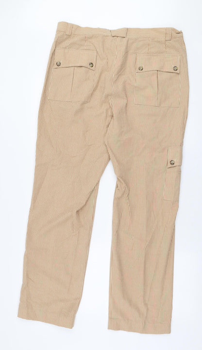 Henry Hammond Womens Brown Striped Polyester Trousers  Size 35 in L31 in Regular Zip