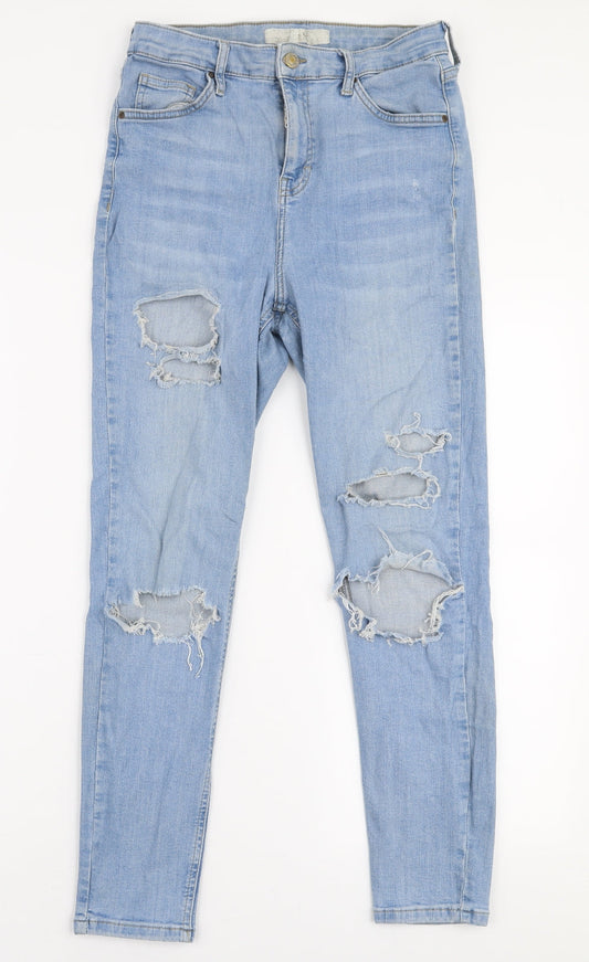 Topshop Womens Blue  Cotton Skinny Jeans Size 30 in L30 in Slim Zip