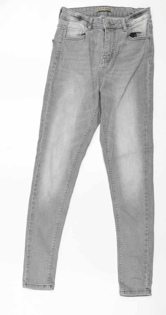Denim Co Womens Grey  Cotton Skinny Jeans Size 12 L28 in Slim Zip