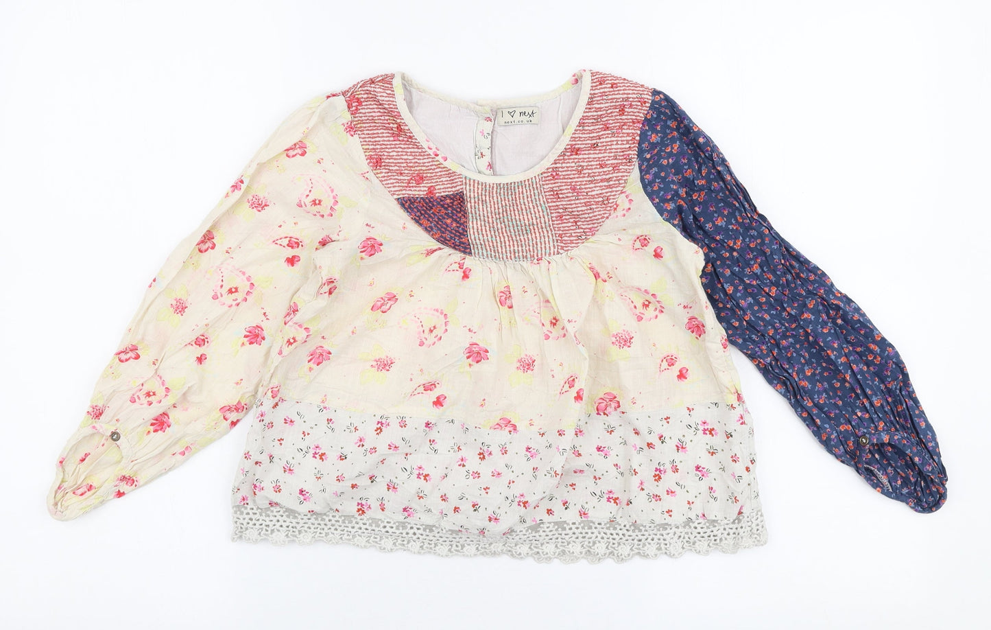 NEXT Girls Multicoloured Floral 100% Cotton Basic Blouse Size 10 Years Round Neck Button