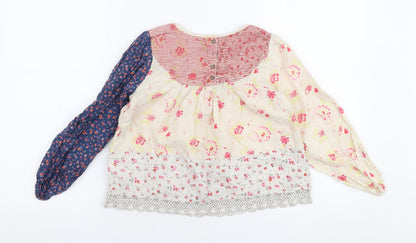 NEXT Girls Multicoloured Floral 100% Cotton Basic Blouse Size 10 Years Round Neck Button