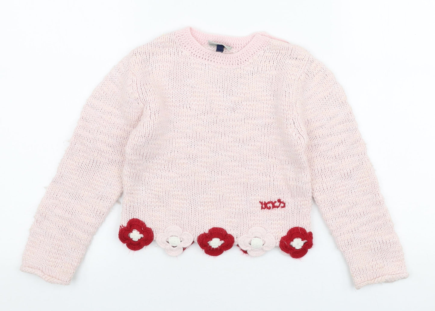 IKKS Girls Pink Round Neck  Acrylic Pullover Jumper Size 6 Years  Pullover