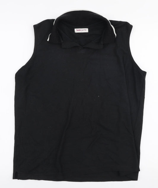 Bonmarche Womens Black  Polyester Basic Polo Size L Collared