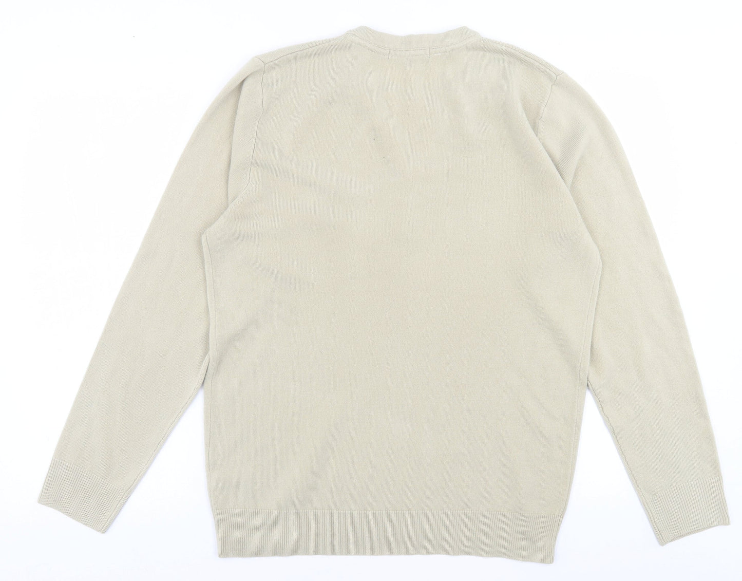 George Mens Beige V-Neck  Acrylic Pullover Jumper Size S