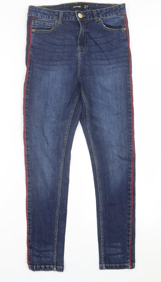 Golddigga Womens Blue Striped Cotton Skinny Jeans Size 14 L28 in Regular Button