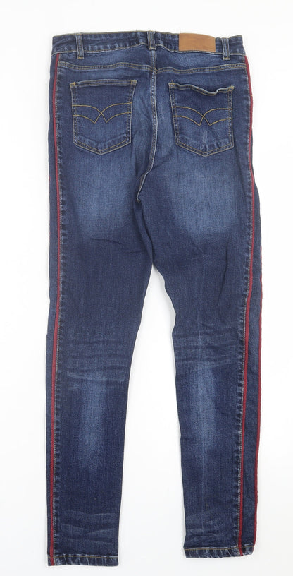 Golddigga Womens Blue Striped Cotton Skinny Jeans Size 14 L28 in Regular Button