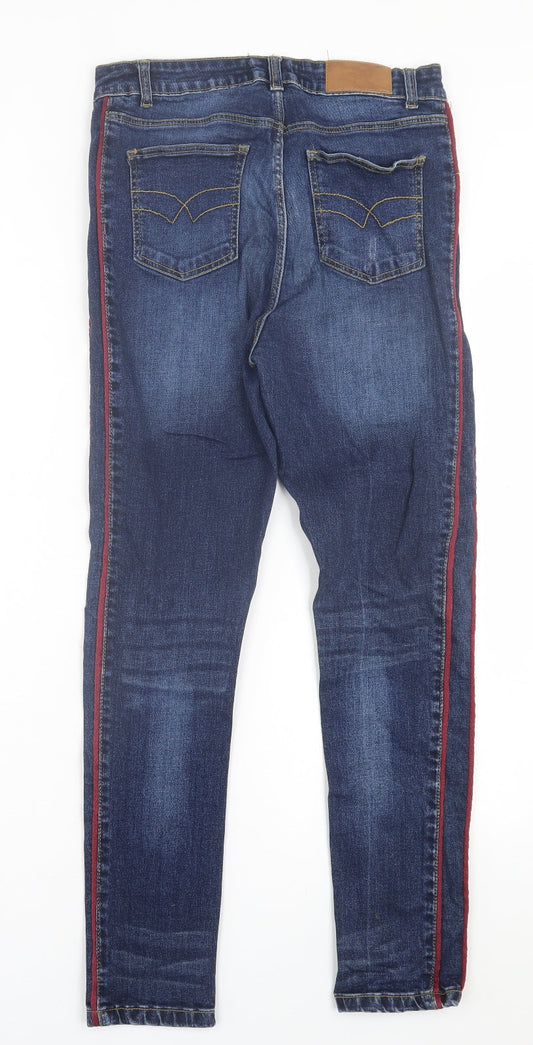 Golddigga Womens Blue Striped Cotton Skinny Jeans Size 14 L28 in Regular Button