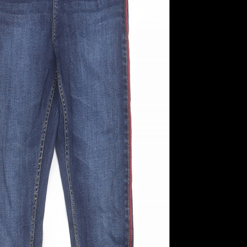 Golddigga Womens Blue Striped Cotton Skinny Jeans Size 14 L28 in Regular Button