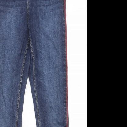 Golddigga Womens Blue Striped Cotton Skinny Jeans Size 14 L28 in Regular Button