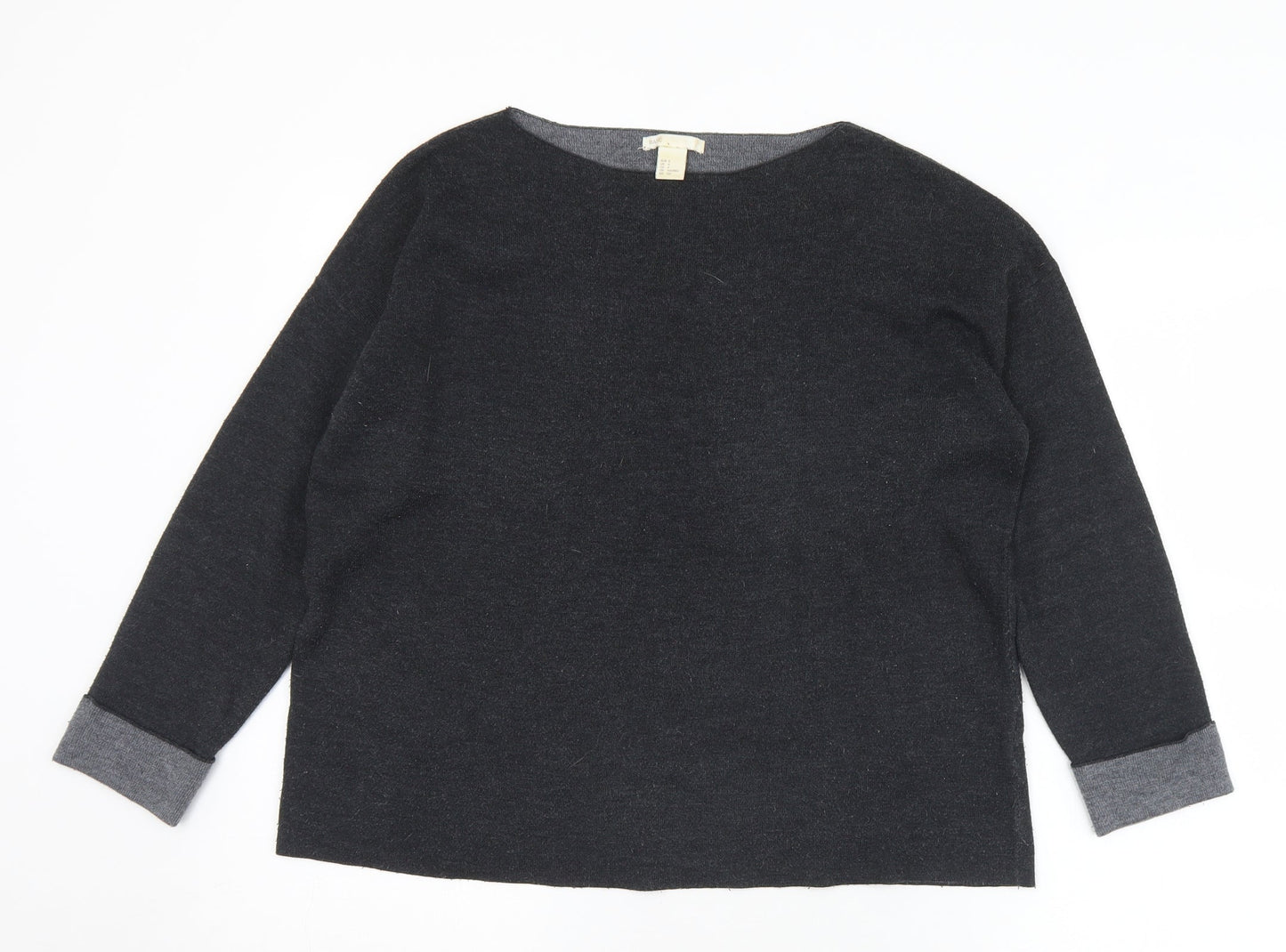 Basic Womens Black Boat Neck  Viscose Pullover Jumper Size S