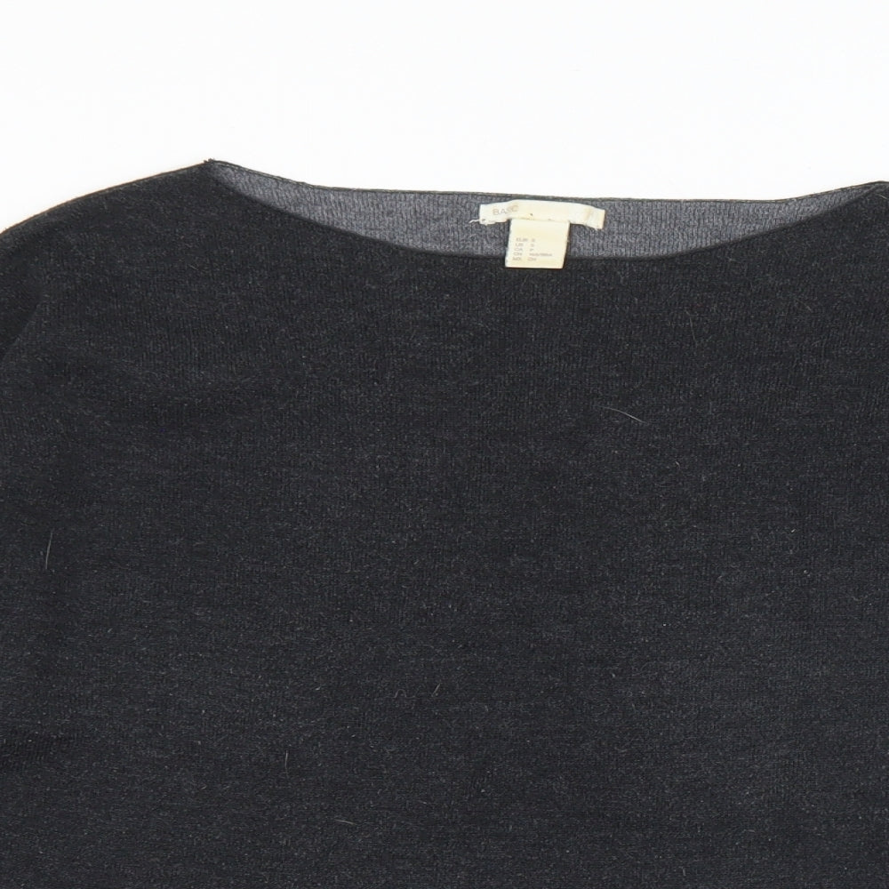 Basic Womens Black Boat Neck  Viscose Pullover Jumper Size S
