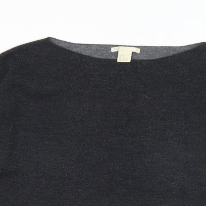 Basic Womens Black Boat Neck  Viscose Pullover Jumper Size S