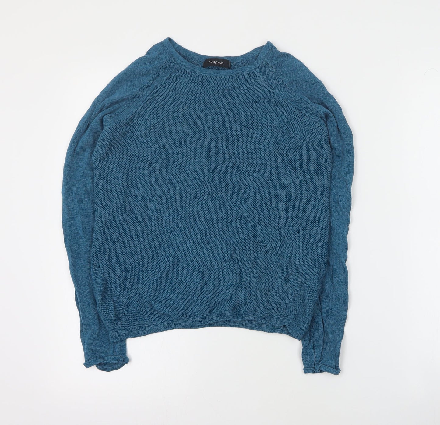 Autograph Womens Blue Round Neck  Viscose Pullover Jumper Size 8