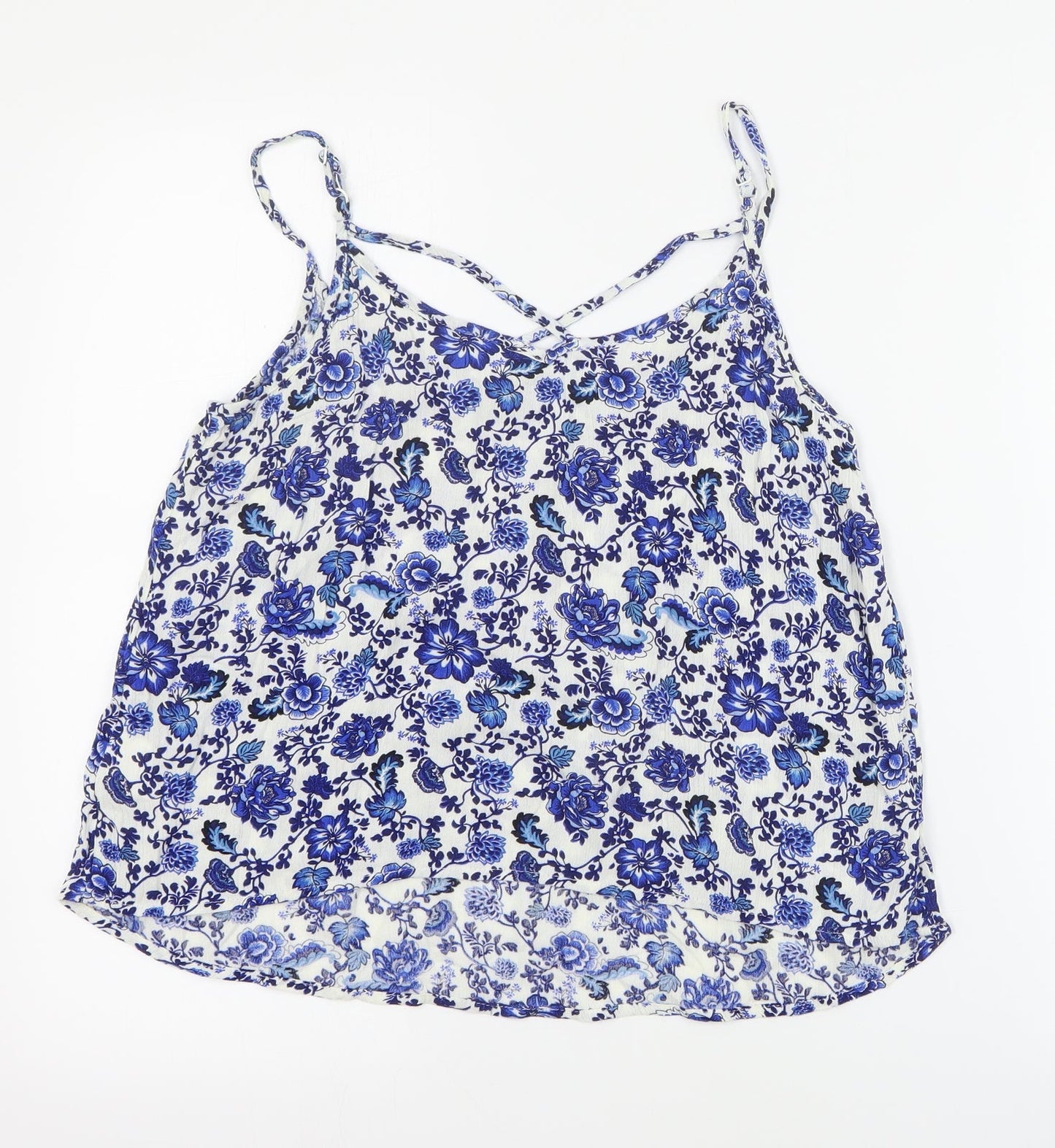H&M Womens White Floral Viscose Basic Tank Size 8 V-Neck