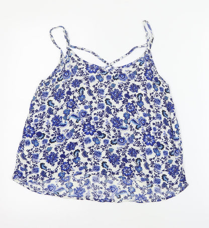 H&M Womens White Floral Viscose Basic Tank Size 8 V-Neck