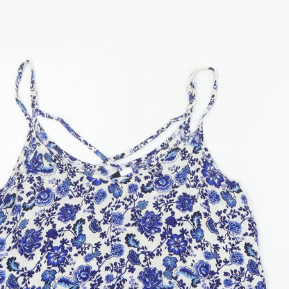 H&M Womens White Floral Viscose Basic Tank Size 8 V-Neck