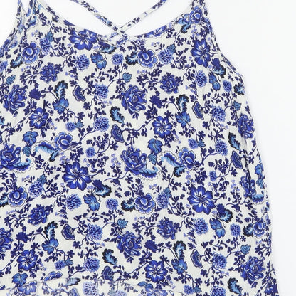 H&M Womens White Floral Viscose Basic Tank Size 8 V-Neck
