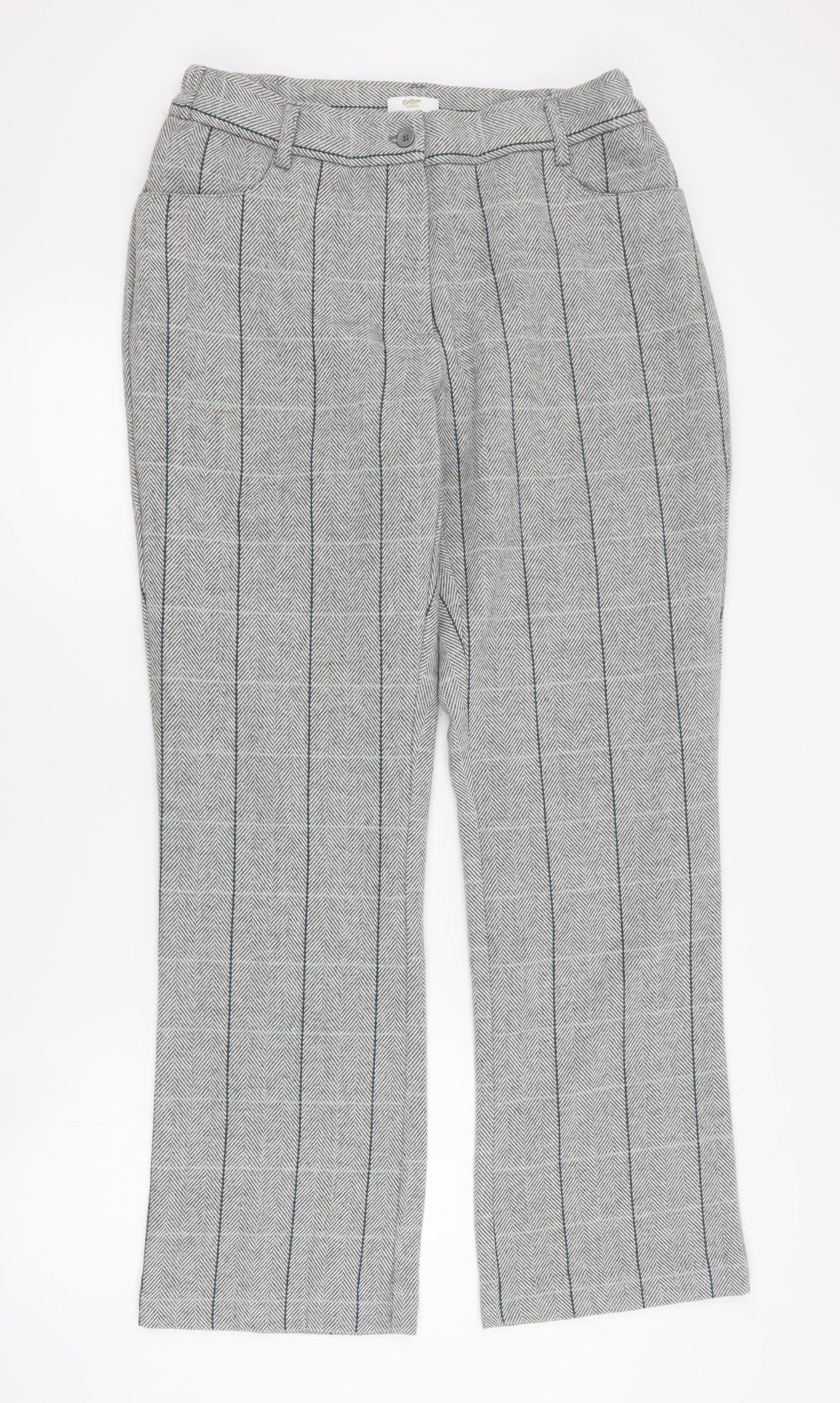 Cotton Traders Womens Grey Plaid Polyester Carrot Trousers Size 12 L30 in Regular Zip