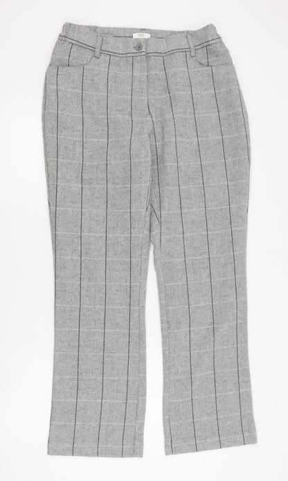 Cotton Traders Womens Grey Plaid Polyester Carrot Trousers Size 12 L30 in Regular Zip